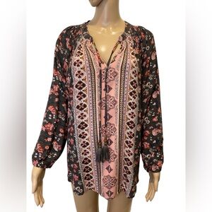 Mason & Belle Boho Floral Tassel Blouse  size L